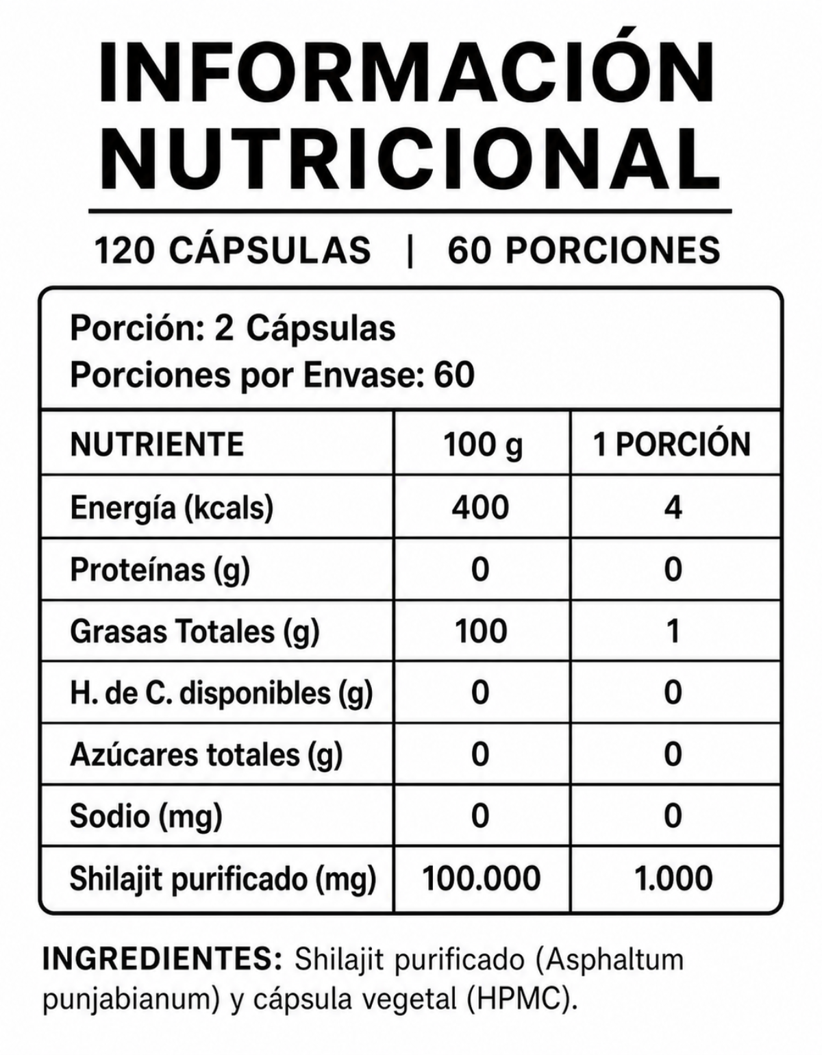 Shilajit 1000mg l 120 Cáps
