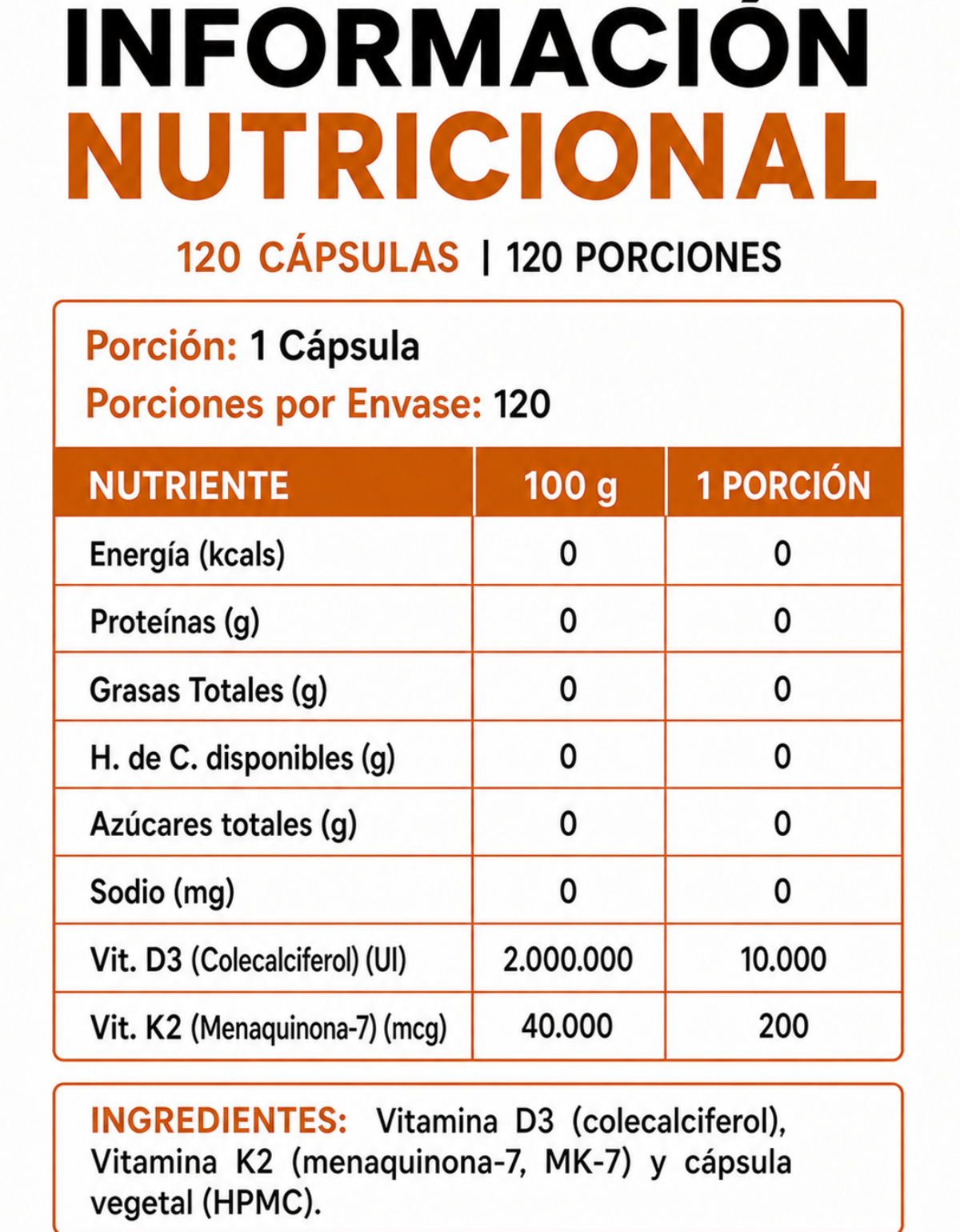 VIT. D3 + K2 ULTRA FORTE l 120 Cáps