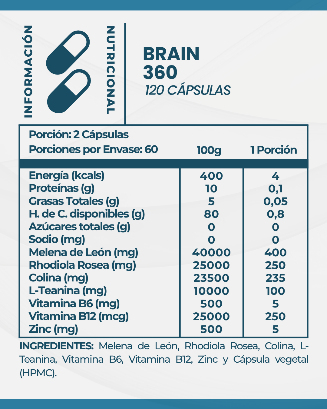 BRAIN 360 l Fórmula Cerebral l 120 Cáps