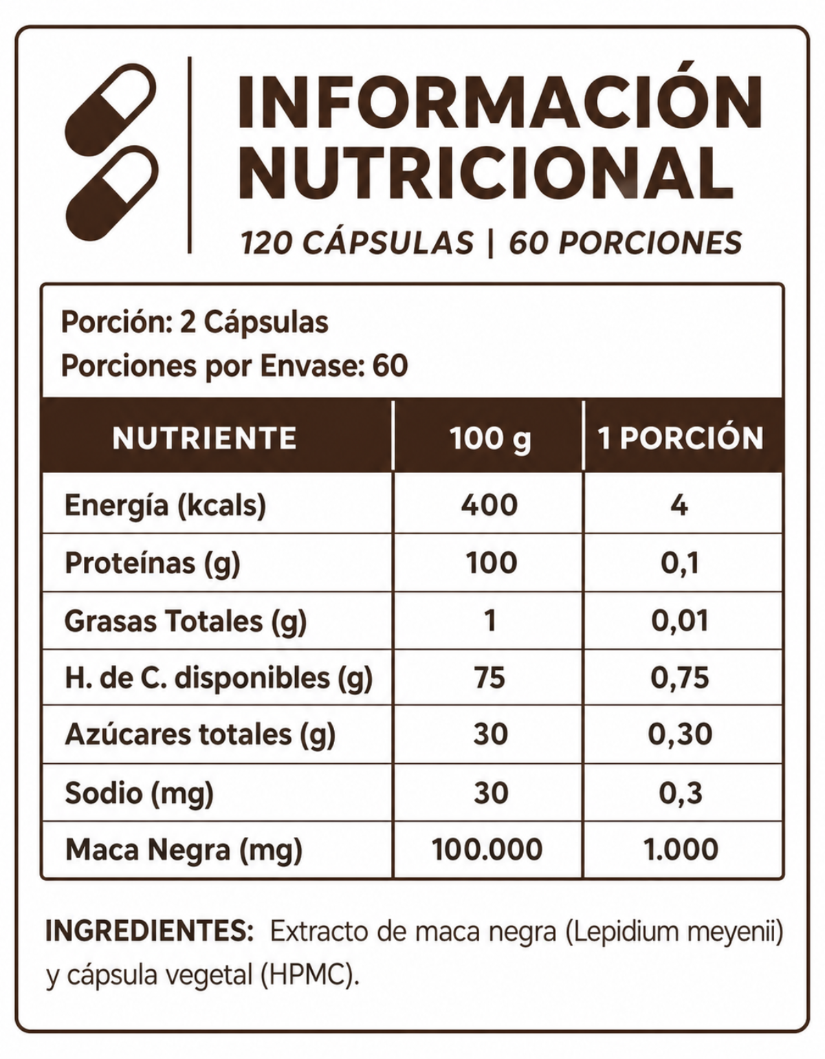 Maca Negra 1000mg l 120 Cáps