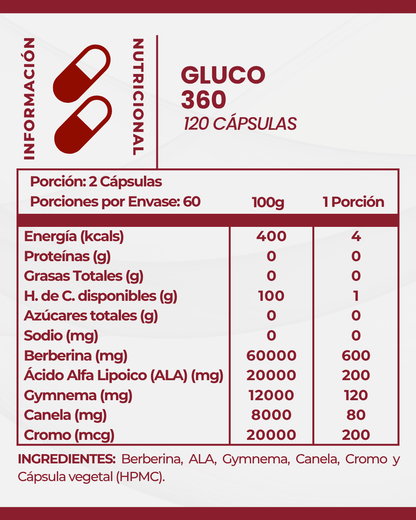 GLUCO 360 l Fórmula Metabólica l 120 Cáps