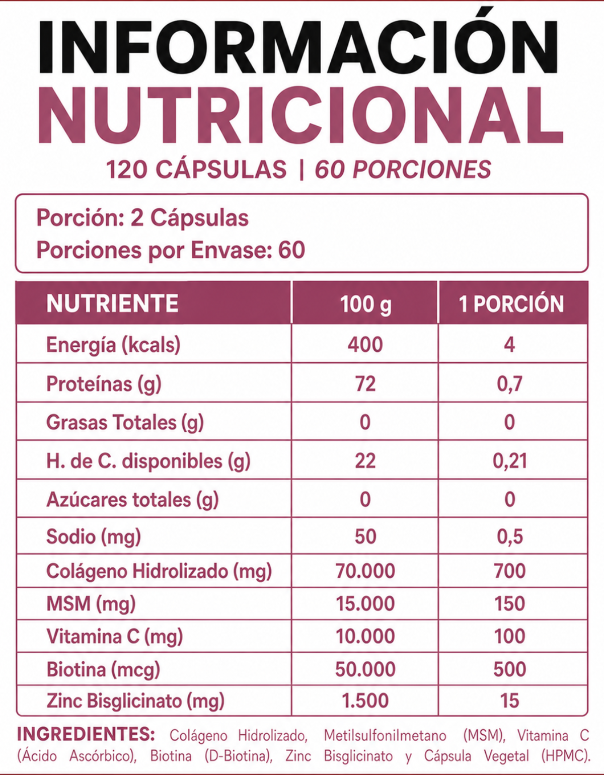 Péptidos de Colágeno 5 en 1 l 120 Cáps